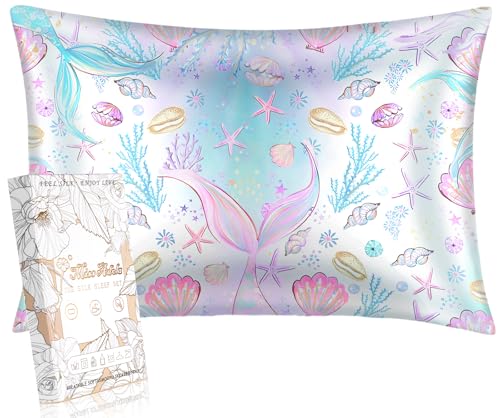 "Miss Adola 1 Pack Kids Pillowcase Mulberry 30""x20"" Queen Silk Pillowcase for Hair and Skin 19 Momme Silk Pillow Case Cute Cartoon Kawaii Fun Pillowcase for Teens Boys Girls, Fish Tail"