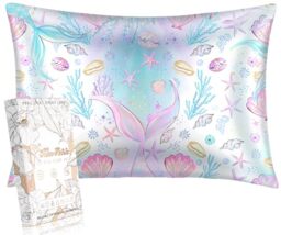 "Miss Adola 1 Pack Kids Pillowcase Mulberry 30""x20"" Queen Silk Pillowcase for Hair and Skin 19 Momme Silk Pillow Case Cute Cartoon Kawaii Fun Pillowcase for Teens Boys Girls, Fish Tail"