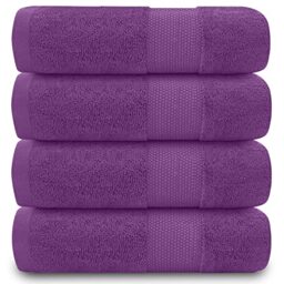 Gaveno Cavailia Egyptian Cotton Thick Absorbent 700 GSM Miami Hand Towel [ Pack of 4-Purple (50x85 cm)