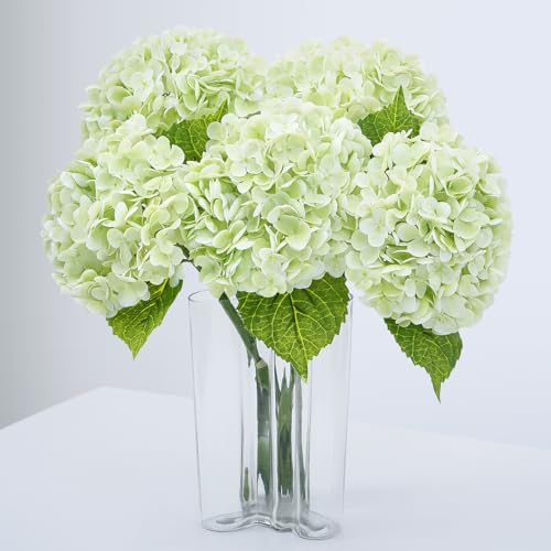 "Waipfaru 21"" Real Touch Green Hydrangea Artificial Flowers with Long Stem & Leaves, Full Latex Faux Hydrangea Flowers for Home Decor Party Floral Arrangements Wedding Bouquets Centerpieces, 5Pcs"