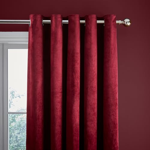 Catherine Lansfield Kingsley Matt Velvet 66x90 Inch Lined Eyelet Curtains Two Panels Olive Green