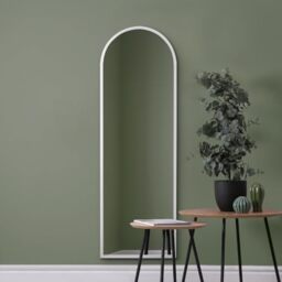 "MirrorOutlet The Arcus - White Framed Window Modern Full Length Arched Leaner/Wall Mirror 63"" X 21"" (160x53cm)"