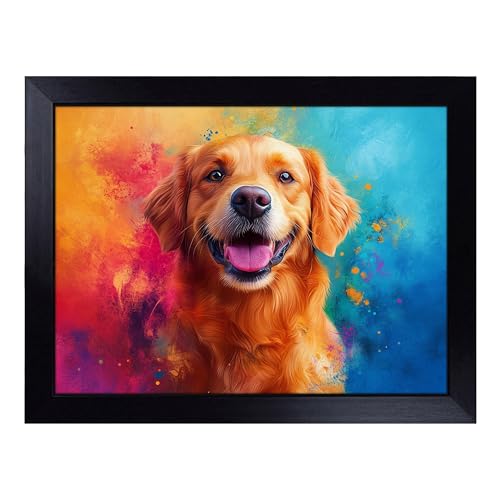 Lap Tray with Bean Bag Cushion, Golden Retriever Dog - Handmade in the UK, Raised Wooden Edge, Padded Cushion, Heat-Resistant Wipe-Clean Surface, for Meals, Laptops and Crafts