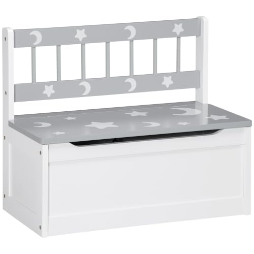 ZONEKIZ 2 In 1 Wooden Toy Box Kids Storage Bench with Safety Rod Grey