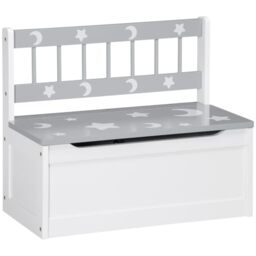 ZONEKIZ 2 In 1 Wooden Toy Box Kids Storage Bench with Safety Rod Grey