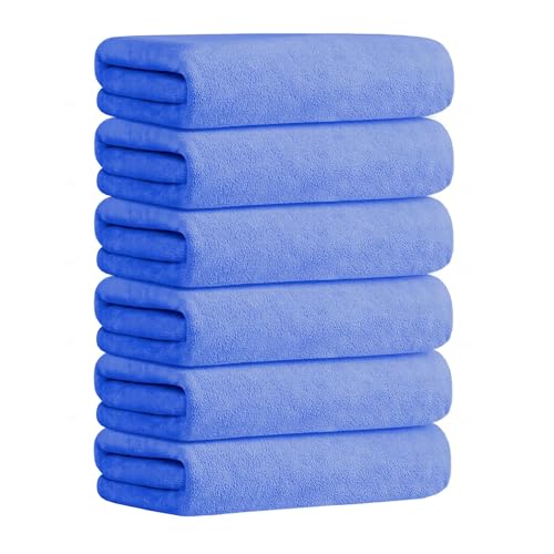 "JML Bath Towels, Microfiber Bath Towel Set 6 Pack 30"" x 60"", Soft Absorbent Microfiber Towels for Body, No Fading Microfiber Bath Towels for Adult, Blue"
