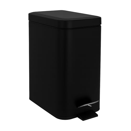 Relaxdays Bathroom Bin, 5L, Soft-Close Cosmetic Pedal Bin with Removable Inner, Matt Black, 29.5 x 14 x 26 cm