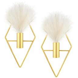 Peryiter 2 Pcs Boho Wall Decor Metal Gold Wall Art Hanging Planters with Artificial Pampas Modern Home Decor Display Art for Living Room Bedroom Bathroom(Rhombus)