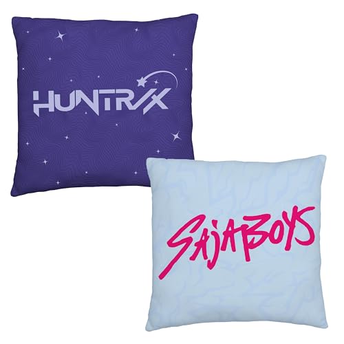K Pop Demon Hunters Officially Licensed Square Cushion - Super Soft Reversible 2 Sided - Flipped Huntrix & Saja Boys Design - Perfect for Any Bedroom, Sofa or on the Bed - 40cm x 40cm