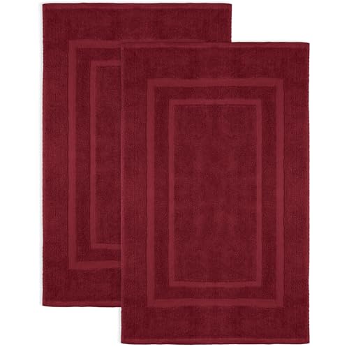 NatureMark Pack of 2 Terry Towelling Bath Mats, 50 x 80 cm, 100% Cotton, Burgundy Red