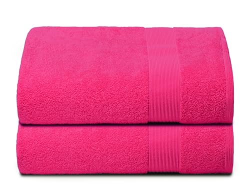 BELIZZI HOME Premium Cotton Oversized 2 Pack Bath Sheet 35x70-100% Pure Cotton - Ideal for Everyday use - Ultra Soft & Highly Absorbent - Machine Washable - Hot Pink
