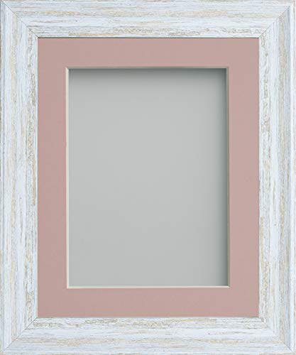 Frame Company Lynton Rustic White Photo Frame with Pink Mount, 18x14 for 16x12 inch, fitted with perspex