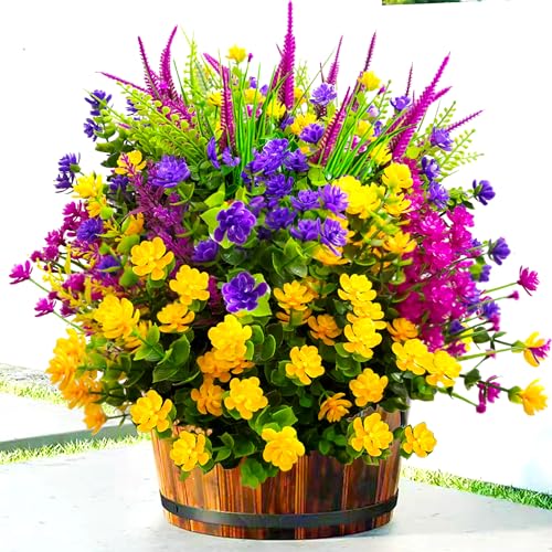 TSTWETO 20 PCS Artificial Flowers for Outdoors, Artificial Plants Outdoor Fake Flowers UV Resistant, Outdoor Fake Plants Plastic Faux Flowers for Porch Window Box Garden