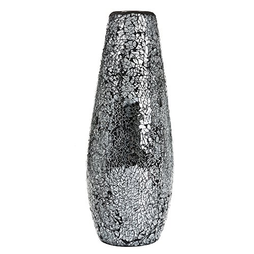 "London Boutique Large Tall Vase 18"" 40cm Vases for Flowers Handmade Decorative Mosaic Glitter Vase Sparkled Glass gift present (Large Black Silver)"