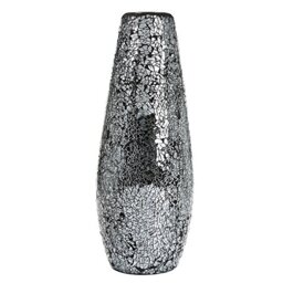 "London Boutique Large Tall Vase 18"" 40cm Vases for Flowers Handmade Decorative Mosaic Glitter Vase Sparkled Glass gift present (Large Black Silver)"
