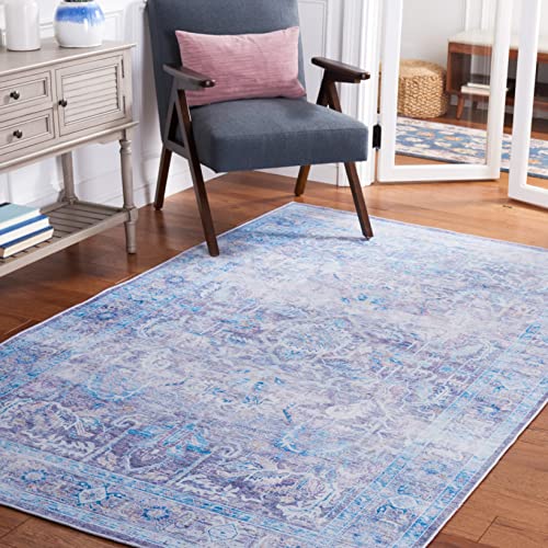 Safavieh Traditional Rug Ideal for High Traffic Areas - Machine Washable and Non Slip - Tucson Collection, Short Pile, in Purple and Blue, 91 X 152 cm