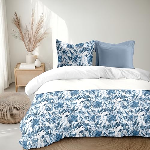 Home Linge Passion Duvet Cover Set 240 x 260 cm – 3 Pieces – Soft Cotton Percale – Duvet Cover + Pillowcase – Blue – La Nomad Model