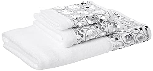 Popular Bath Sinatra Modern Bathroom Towel Set 3 Piece Hand and Wash Towel Luxury Contemporary Decor Bling Bath Towel Sets Soft, Plush and Highly Absorbent, White