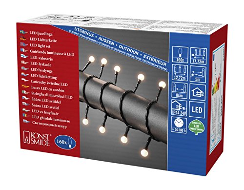 Konstsmide LED Berry Christmas Lights/Outdoor or Indoor (IP44) Fairy Lights / 160 Warm White Diodes/Black Cable String Lights