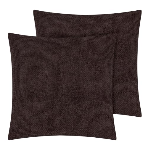 RIVA Home Twin Pack Cushion Cover (Chocolate - 45x45cm) - Plain Woven Texture Soft Tactile Minimalist Decorative Case
