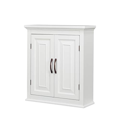 Teamson Home St. James Two-Door Wall Cabinet, White - Removable, Brushed Bronze Handles, Adjustable Shelves, Magnetic Latch Closure, Bathroom Storage
