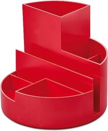 Maul Desk Organiser Round Box Eco - Organiser Made of 85% Recycled Plastic - for Storing Pens, Scissors and Note Card - Practical Shelf for Office and Desk - Red