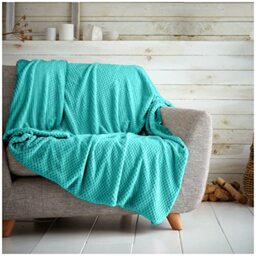 GC GAVENO CAVAILIA Premium Popcorn Honey Comb Sofa Bed Blanket, Easy Care Super Soft & Warm Fluffy Settee Waffle Throw, Flannel, Aqua, 200X240