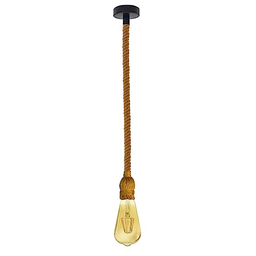 LEDSone Vintage Ceiling Pendant Light Fitting, Hemp Twisted Braided Flex,E27 Lamp Holder 1m Adjustable Rope Suspended Pendant Light Fitting Kit (Yellow)