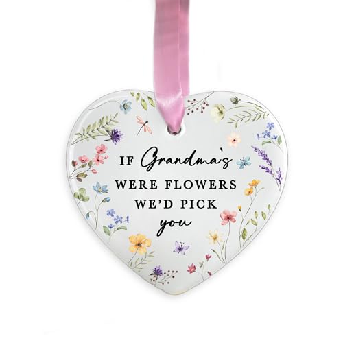 Grandma Ceramic Hanging Decoration, If Grandmas Were Flowers We’d Pick You Ornament, Nana Nanny Keepsake Gift, for Grandma, Floral Ornament (Heart)
