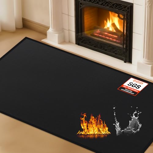 Hearth Rugs for Fireplaces Fire Resistant, 59 x 32 x 0.04 inch Fireproof Fireplace Mat Hearth Rug, Hearth Pads for Wood Stove Fireplace Indoor Outdoor, Protect Floors Carpets from Sparks Embers-Black