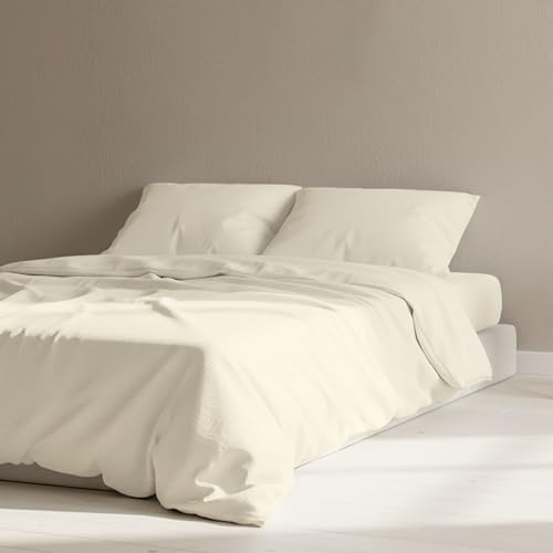 The Linen Company NY 100% Cotton Percale – Single Duvet Cover, Light, Cool & Crisp Hotel Feel, Breathable, Skin-Friendly, Lightweight, Temperature-Regulating Bedding for Comfortable Sleep (Ivory)