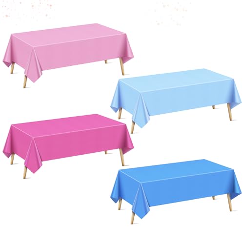"4 Pieces Dark Pink & Blue Series Rectangle Tablecloth, 54x72"" Solid Color Waterproof & Spillproof Disposable Plastic Table Cover, Durable Party Tablecloth for Dining, Buffet, Picnic, Outdoor Events"