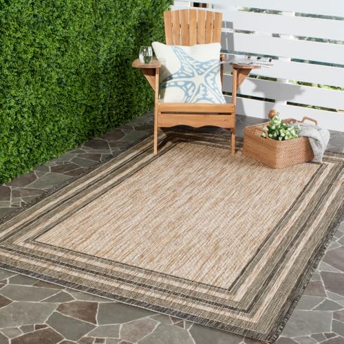 Safavieh Contemporary Rug for Living Room, Dining Room, Bedroom - Courtyard Collection, Short Pile, in Natural and Black, 201 X 290 cm