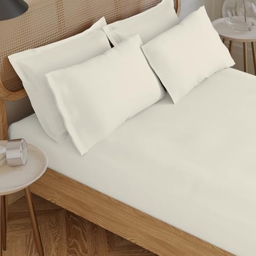 The Linen Company NY Cotton Flat Sheets – 100% Cotton Percale, Light, Cool & Crisp Hotel Feeling, Breathable, Softer After Each Wash, Skin-Friendly, Temperature-Regulating for Luxurious Sleep (Ivory)