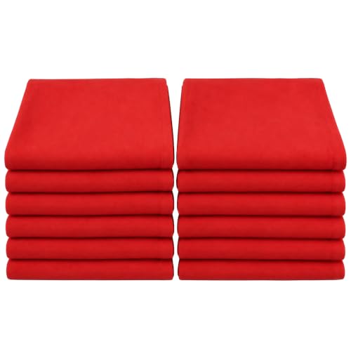 Aunti Em's Kitchen Flour Sack Dish Towels - Natural Cotton for Embroidery and Drying Glass, Hand, Dinnerware - Plain, Thick, Zero-Lint, Highly Absorbent - Set of 12, 27 x 27 Inch, Red
