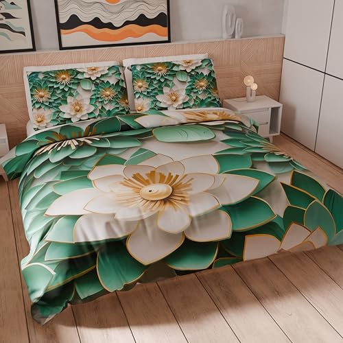 PETTI Artigiani Italiani - Double Duvet Cover Set 200 x 200 cm (2 Pillowcases 63 x 63 cm Included), Microfibre Duvet Cover Set with Digital Floral Print 05 7 - Made in Italy