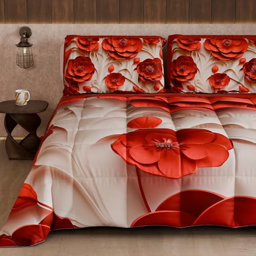 PETTI Artigiani Italiani - Winter Quilt, Winter Duvet, Double Sided Quilt, Solid Colour and Digital Floral Print 05 14, 100% Microfibre, Made in Italy