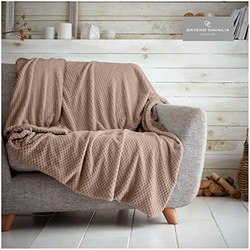 GC GAVENO CAVAILIA Waffle Popcorn King Throw Soft Honeycomb Textured Blanket for Sofa and Bed - Lightweight, Fluffy and Easy Care Bedspread - Cosy, Warm Throw for All Seasons, Oyster, 200x240 cm