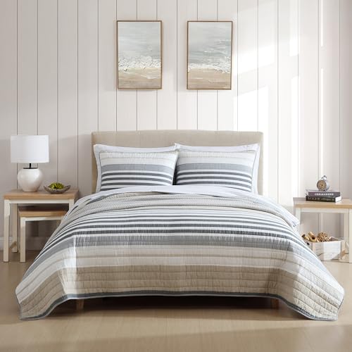 Nautica - King Quilt Set, Reversible Cotton Bedding with Matching Shams, Modern Home Decor for All Seasons (Dover Beige, King)