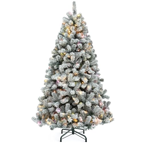 YITAHOME 228cm Artificial Christmas Tree with Snow & 550 Warm White LED Lights, 1346 Tips, Realistic Pine with Easy Fold & Metal Stand, Quick Assembly for Home or Business, 228cm H x 115cm W