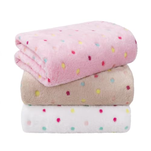 LINENLUX 1 Pack 3 Blankets Super Soft Fluffy Premium Fleece Dog Blankets for Puppy Cat Pet Blanket Flannel Throw Warm Sleep Polka Dot 31x20 inches