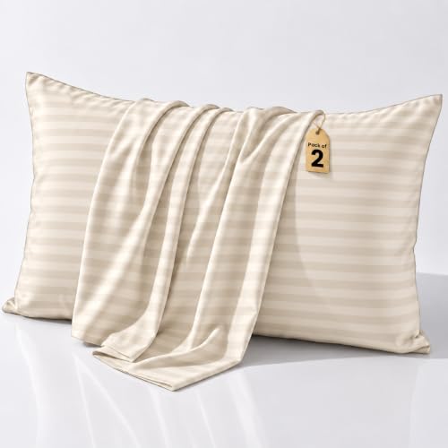 COTTON STICH Toddler Pillowcase Set of 2, Mini Pillow Covers, 600 Thread Count Cotton, Soft Lightweight Pillowcases for Kids (Ivory Stripe, Toddler 12x16 Zipper)