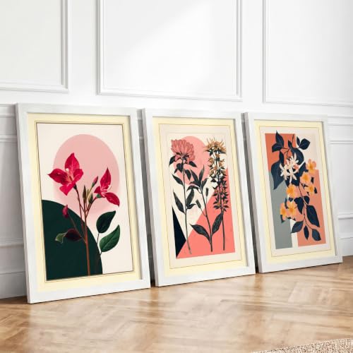 Modern Botanical Panels Botanical Set of 3 Framed Wall Art Prints A4