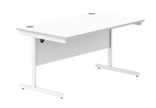 Office Hippo Essentials Rectangular Writing Computer Work Place, Home Office Desk with Cable Port Management, MFC, Arctic White, 160x80cm