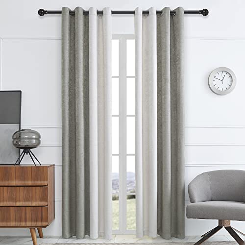 PRIMROSE Blackout Curtains for Living Room Thermal Insulated Room Darkening Ombre Curtains Window Drapes for Bedroom Grommet Grey Ivory 108 inch Long 2 Panels