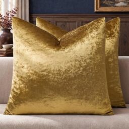 GIGIZAZA Gold Velvet Decorative Throw Pillow Covers,18x18 Pillow Covers for Couch Sofa Bed 2 Pack Soft Cushion Covers