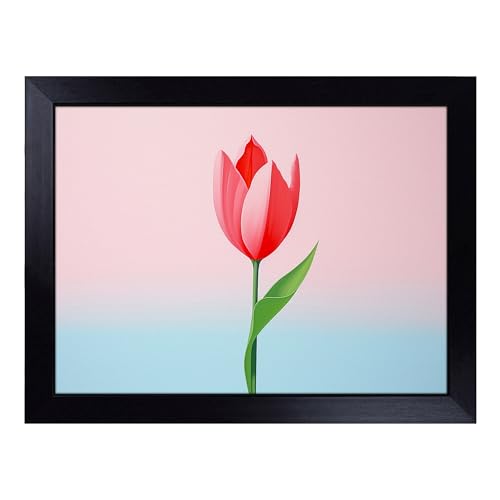 Lap Tray with Bean Bag Cushion, Tulip Flower Minimalism - Handmade in the UK, Raised Wooden Edge, Padded Cushion, Heat-Resistant Wipe-Clean Surface, for Meals, Laptops and Crafts