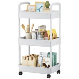 EZ COZY 3-tier Storage Trolley On Wheels - Kitchen Storage Utility Cart Rolling Storage Organiser for Kitchen Bathroom Laundry and Office, White