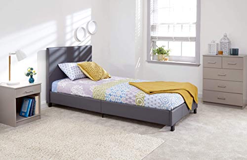 GFW Faux Leather Bed Frame, Padded Headboard H Stitch Design, Single, Grey