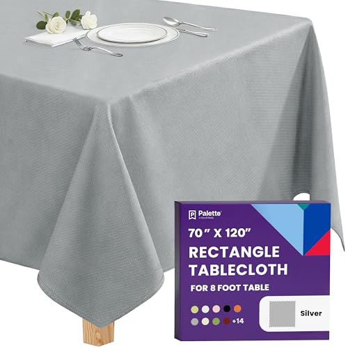 Gee Di Moda Rectangle Tablecloth - 70 x 120 Inch Silver Table Cloth for 6 or 8 Foot Rectangle Table - Heavy Duty Washable Fabric - for Buffet, Holiday, Dinner, Wedding & Baby Shower